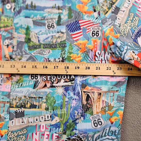Island Crew Aloha Shirt Mens 2XL California State Print Yosemite Route 66 Travel - Picture 6 of 8